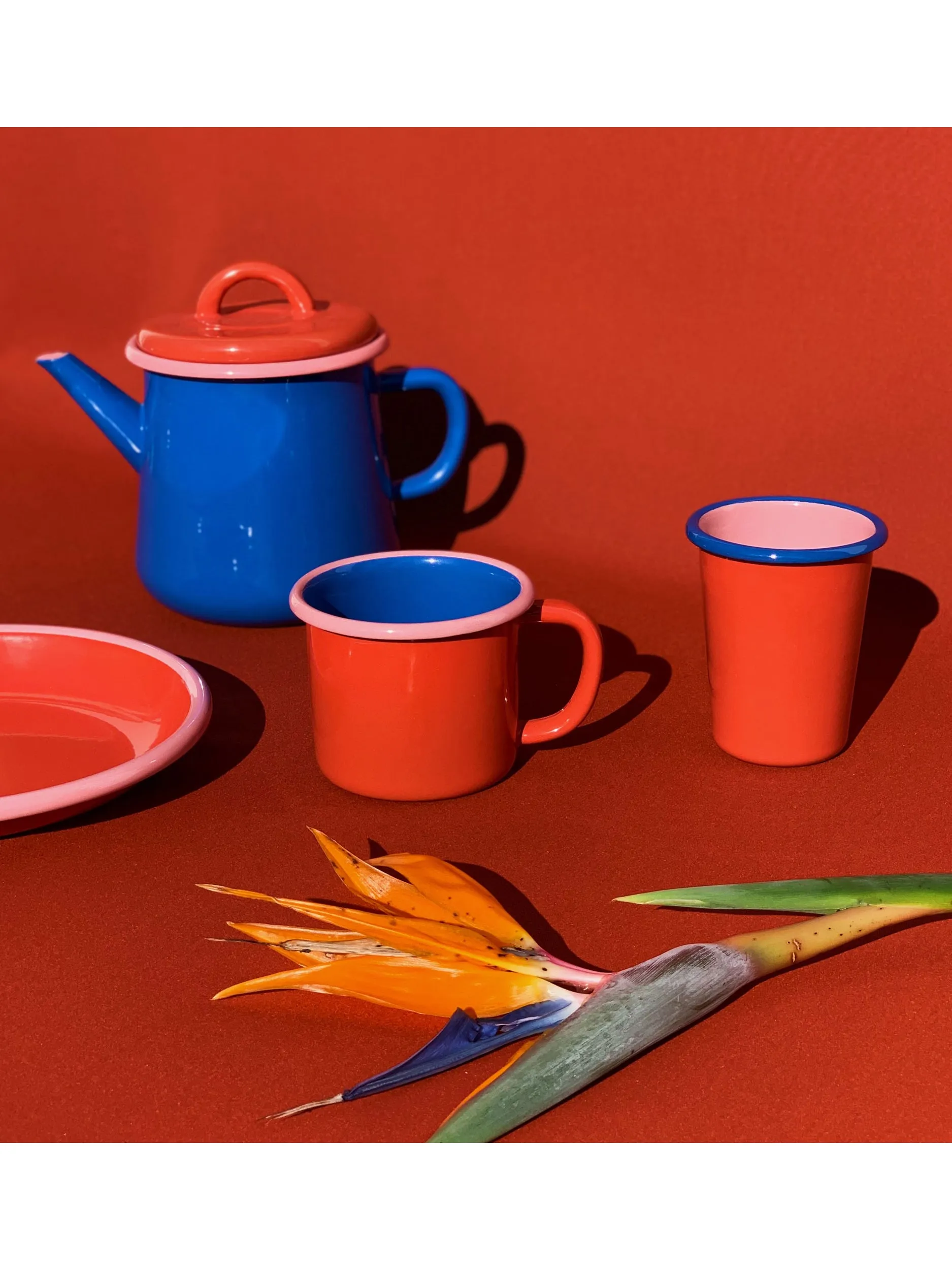 Blue & Coral Colorama Enamel Mug