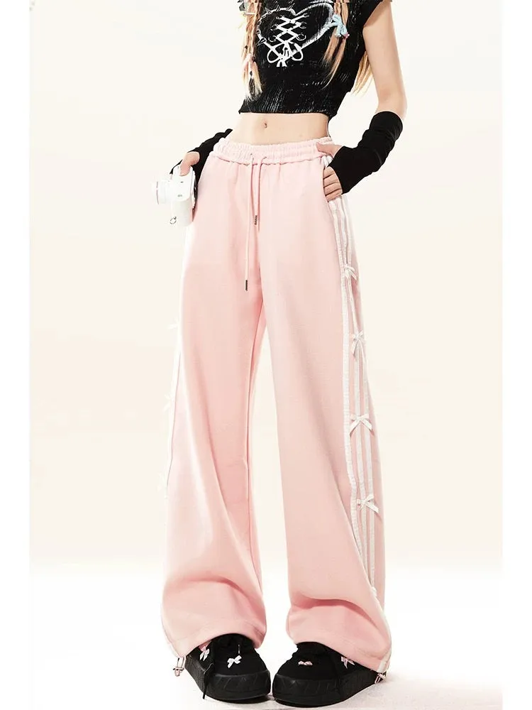 Bow wide-leg sweatpants for women 2024 autumn new versatile straight-leg mopping quick-drying sports casual straight pants