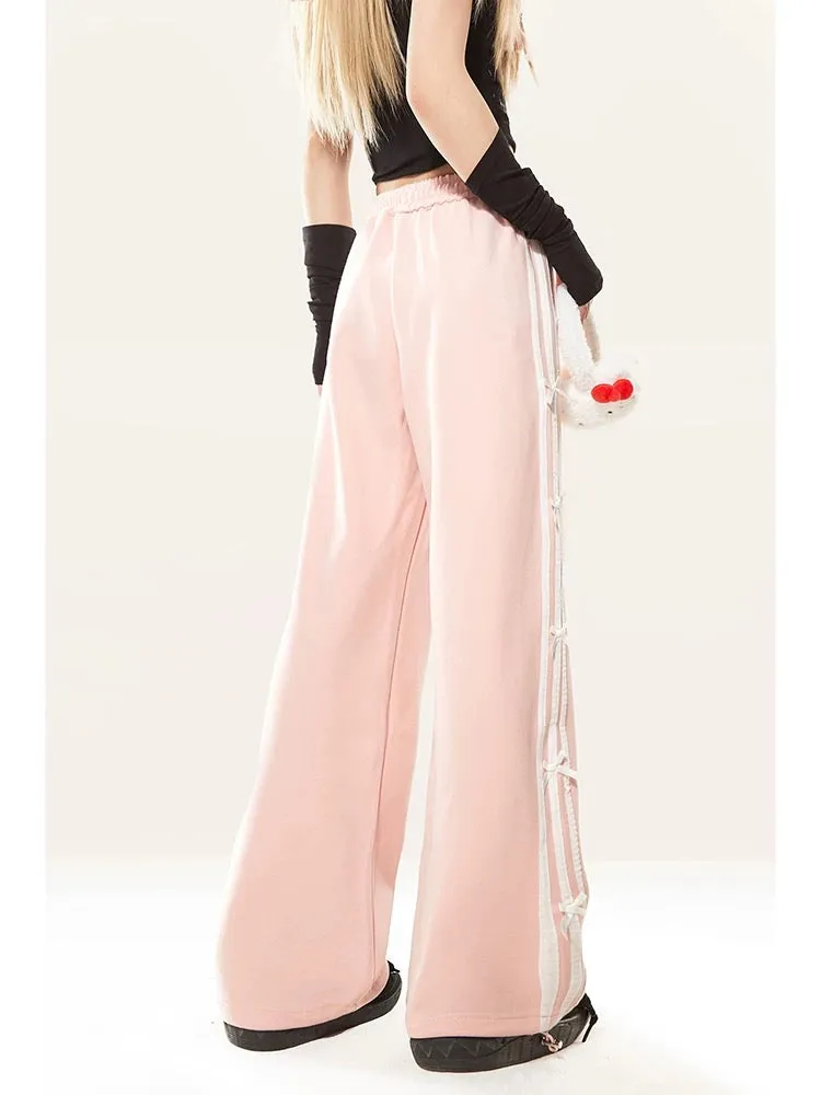 Bow wide-leg sweatpants for women 2024 autumn new versatile straight-leg mopping quick-drying sports casual straight pants