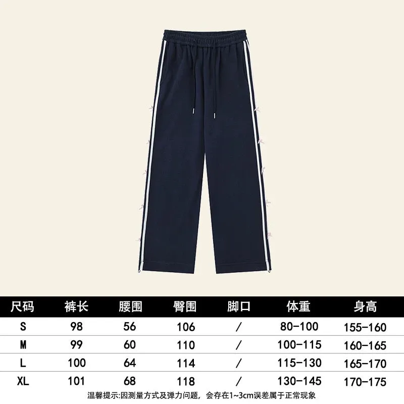 Bow wide-leg sweatpants for women 2024 autumn new versatile straight-leg mopping quick-drying sports casual straight pants