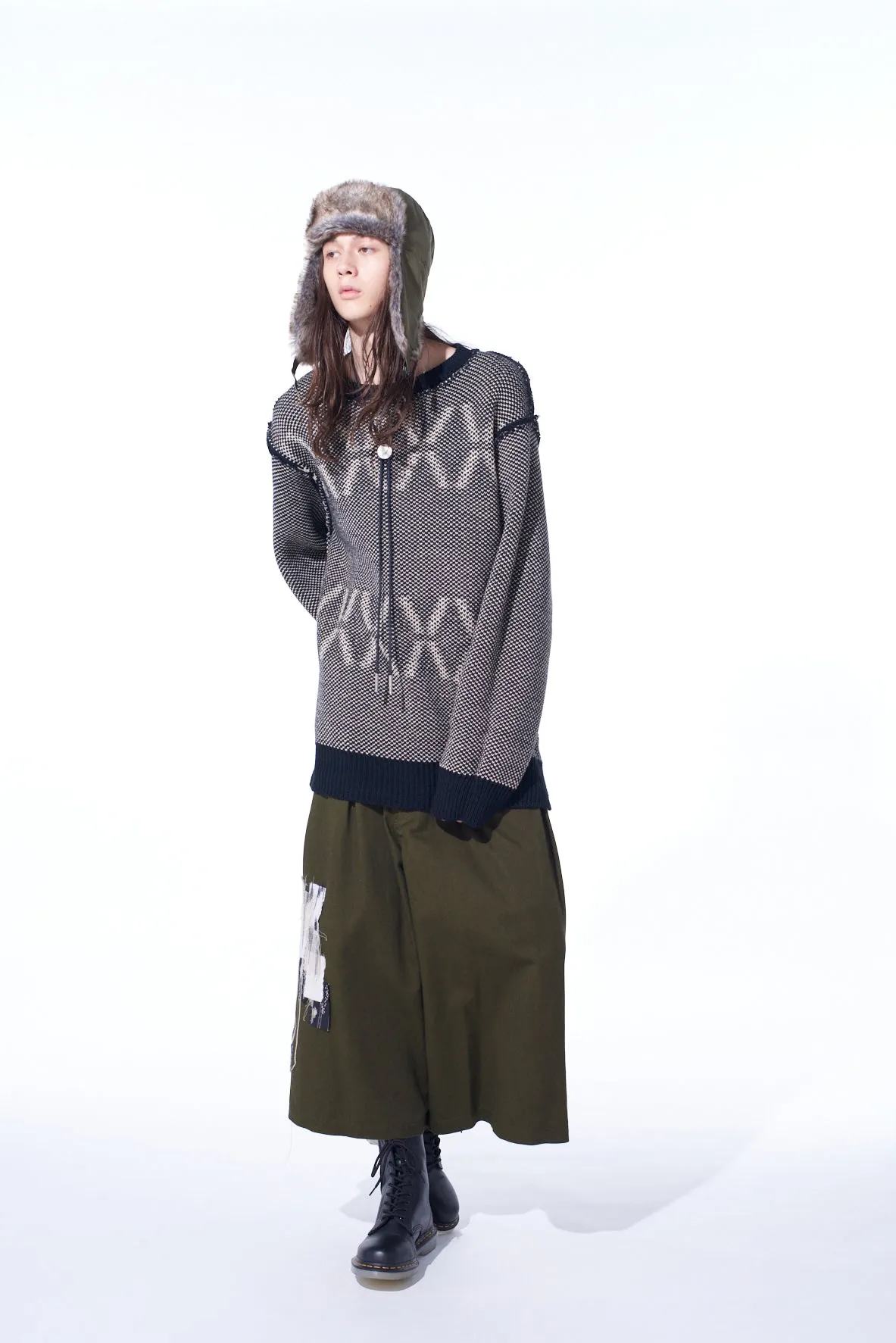 BULKY WOOL BIRDS EYE REVERSIBLE PULLOVER