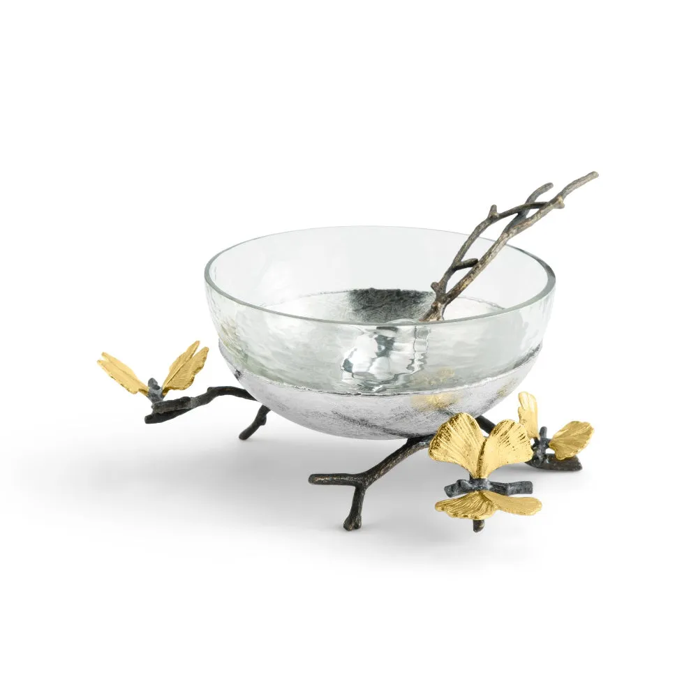 Butterfly Ginkgo Glass Nut Dish With Spoon