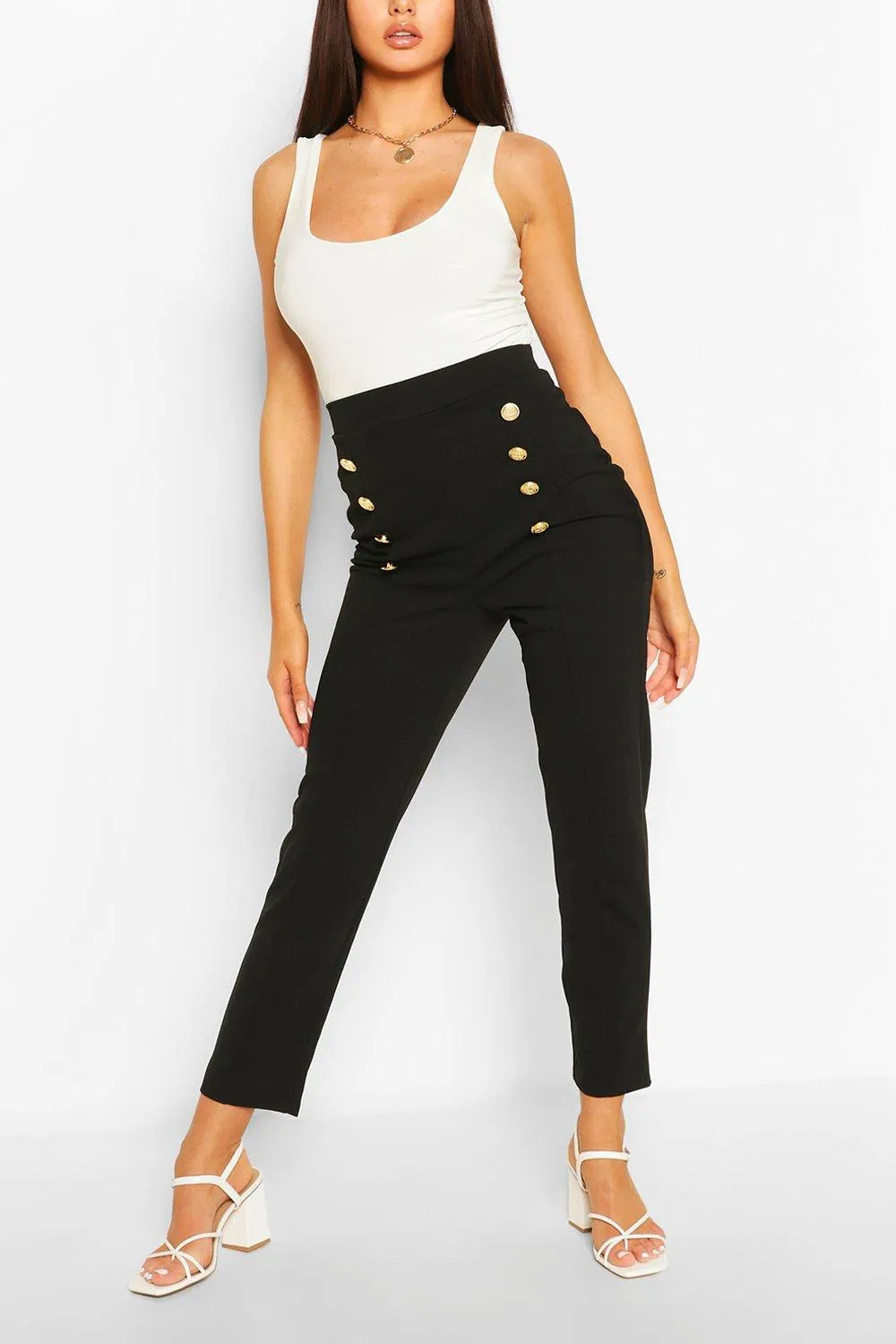 Button Front Straight Leg Pants