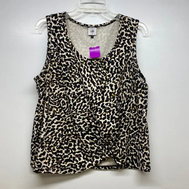 Cabi Women's Size M Cream-Multi Animal Print Sleeveless Top