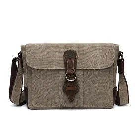 Canvas Shoulder Bag with Leather Trim