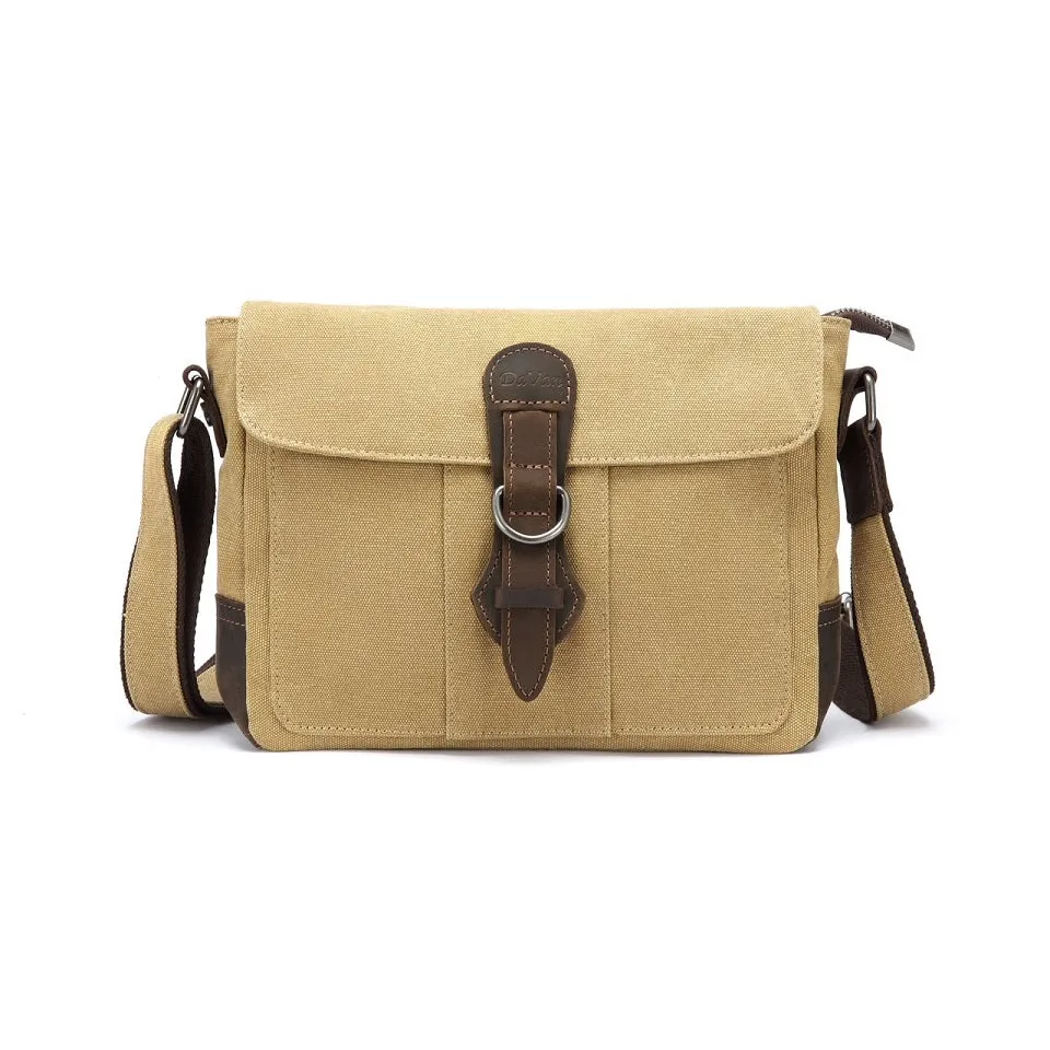 Canvas Shoulder Bag with Leather Trim