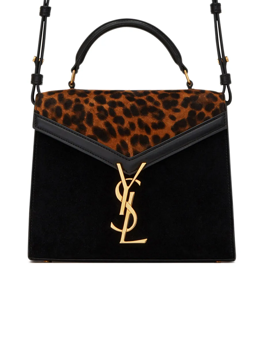 Cassandra Mini Top Handle Bag in Leopard-print Suede and Smooth Leather