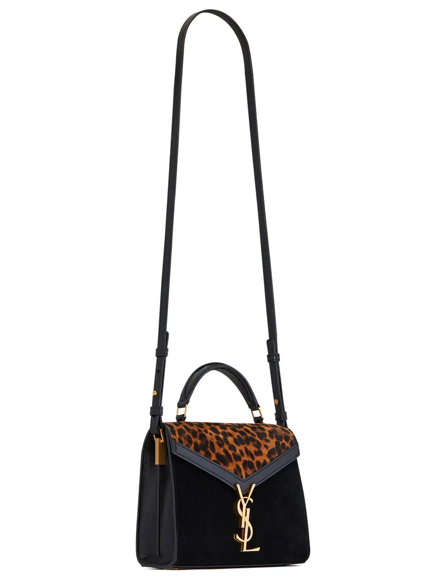 Cassandra Mini Top Handle Bag in Leopard-print Suede and Smooth Leather