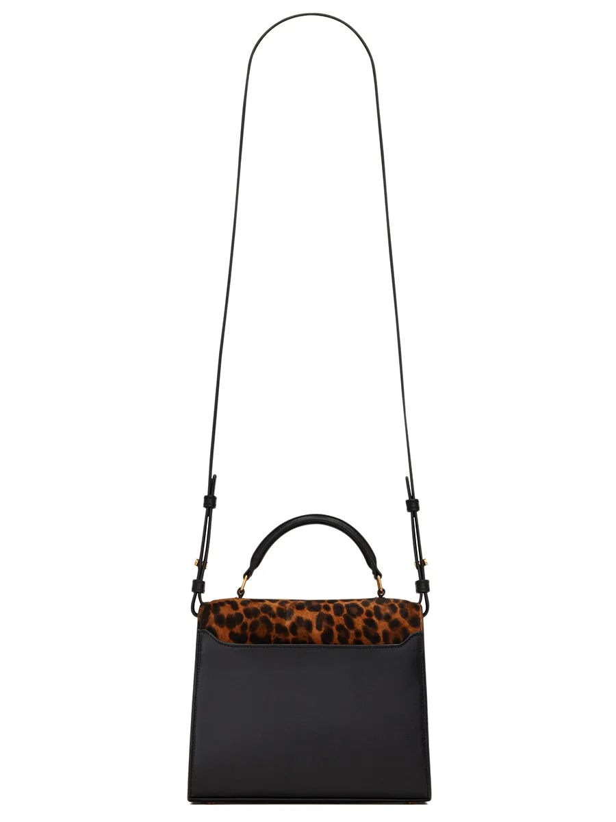 Cassandra Mini Top Handle Bag in Leopard-print Suede and Smooth Leather