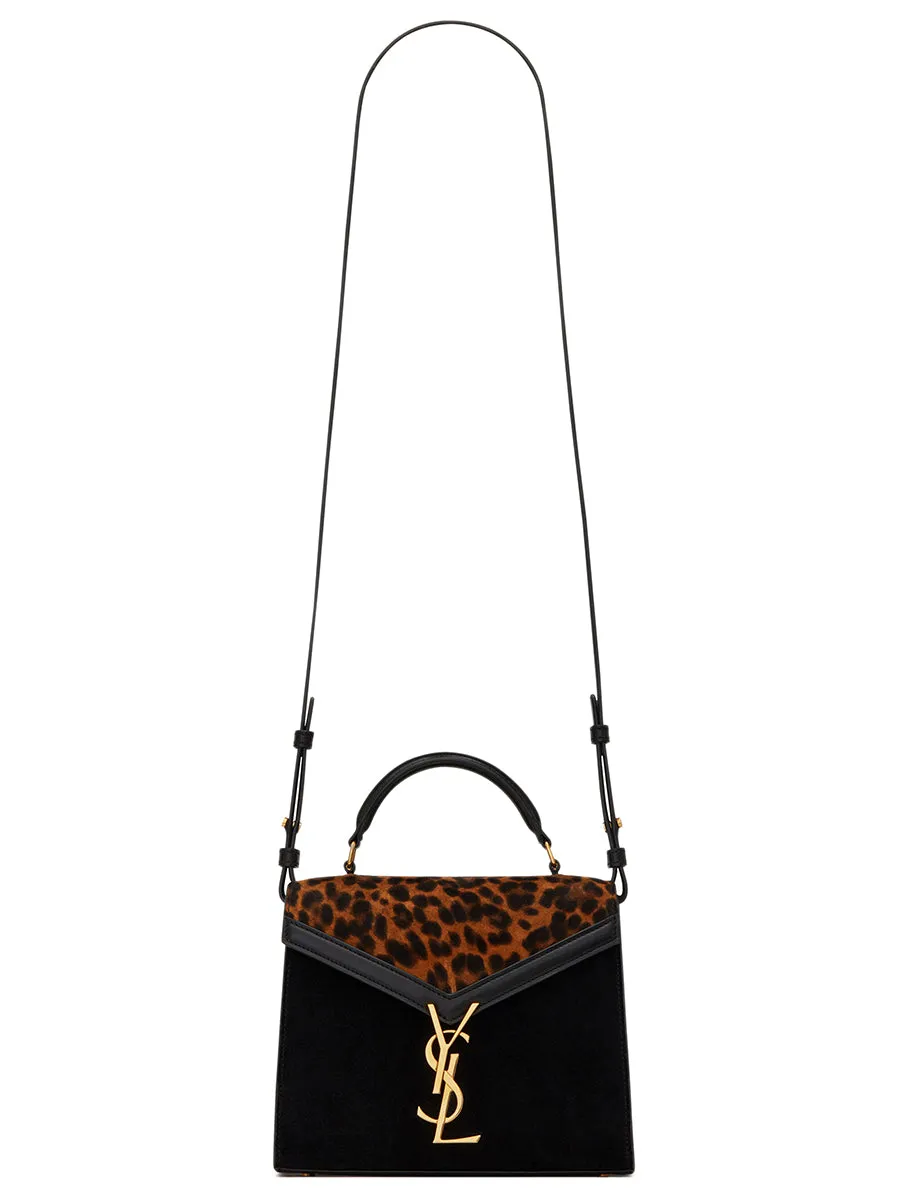 Cassandra Mini Top Handle Bag in Leopard-print Suede and Smooth Leather