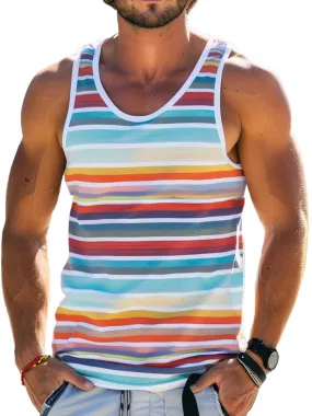 Casual Color Striped Print Sleeveless Crew Neck Tank Top