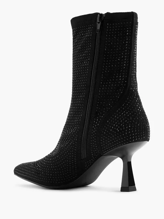 Catwalk  Black Diamante Heeled Sock Boot