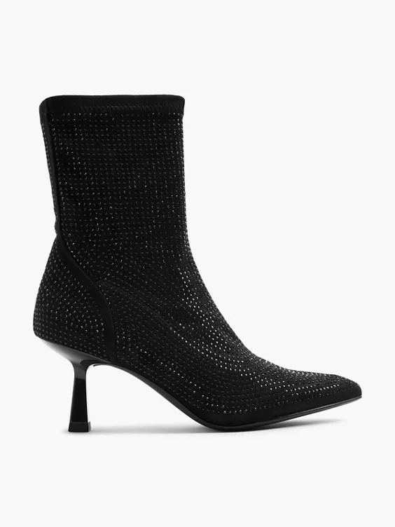 Catwalk  Black Diamante Heeled Sock Boot