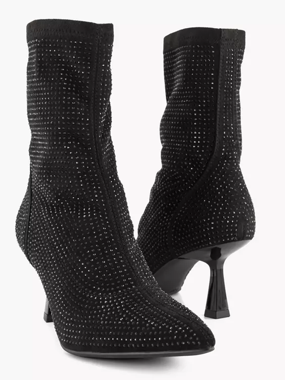 Catwalk  Black Diamante Heeled Sock Boot