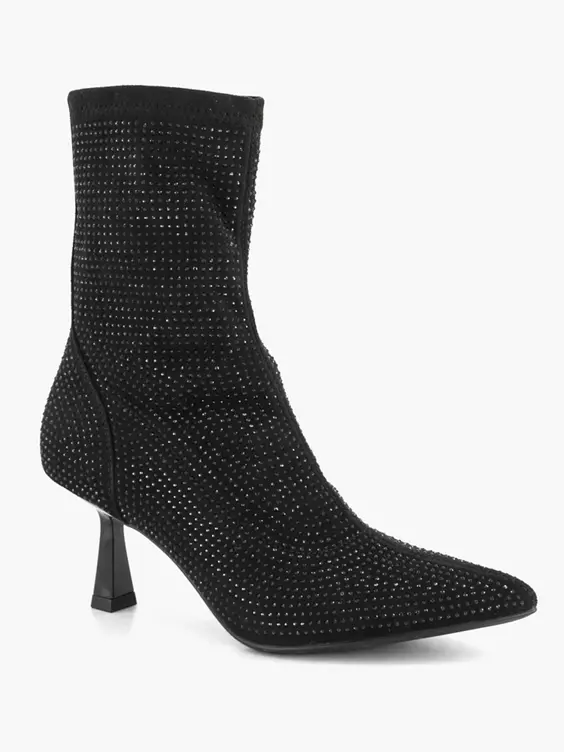 Catwalk  Black Diamante Heeled Sock Boot