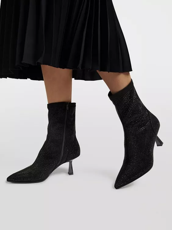 Catwalk  Black Diamante Heeled Sock Boot