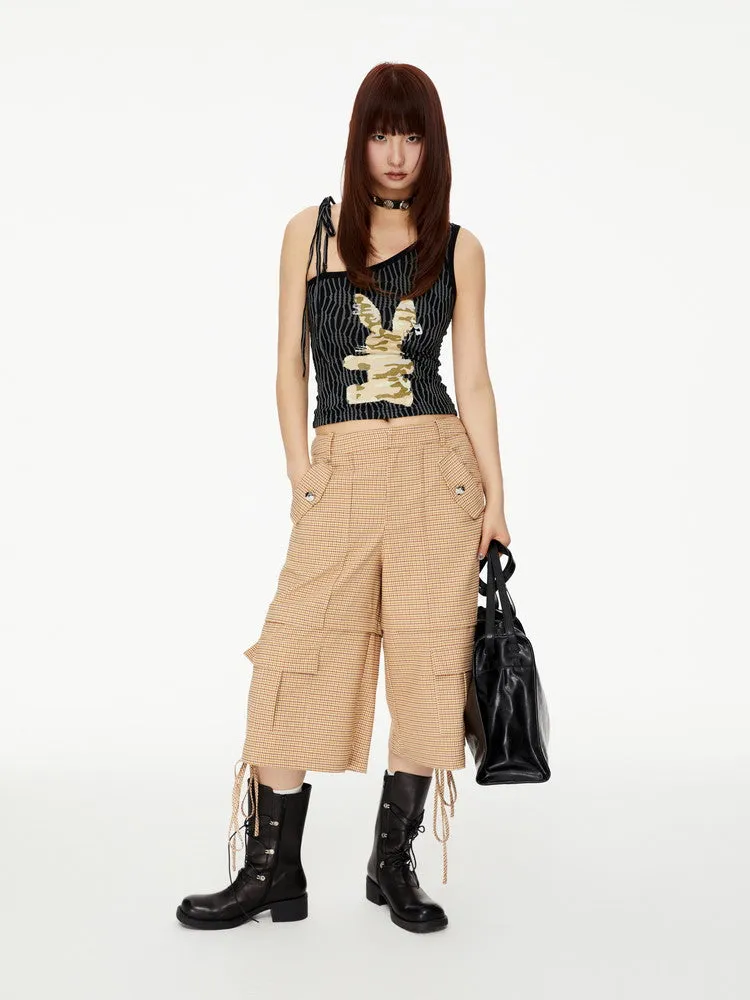 Checked Casual Wide Drawstring Half-Pants