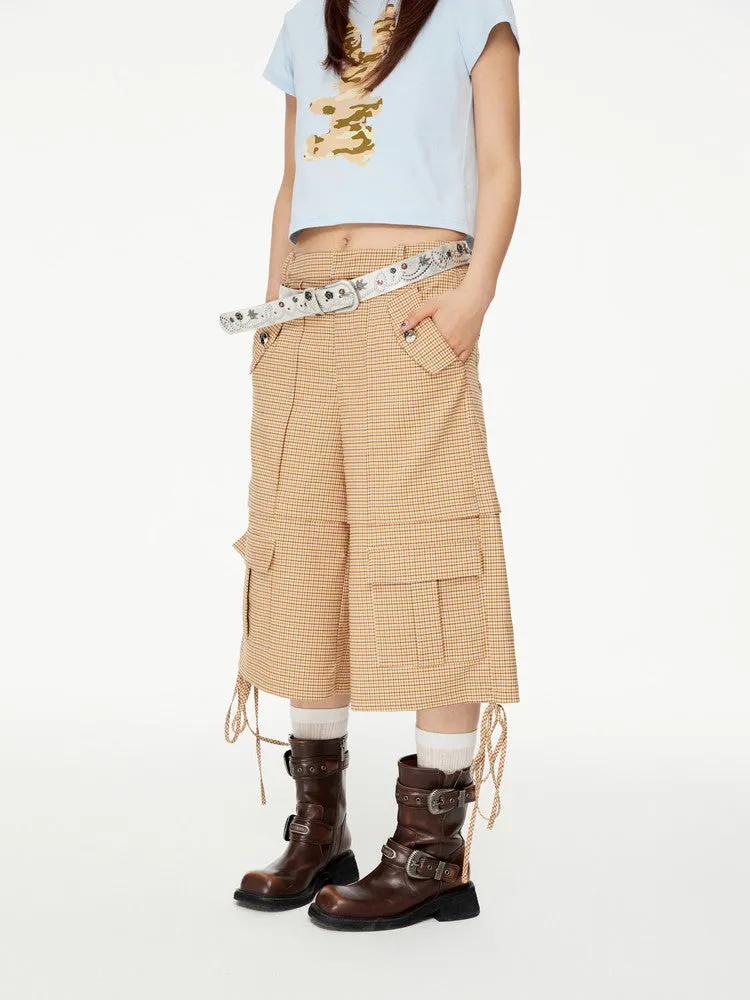 Checked Casual Wide Drawstring Half-Pants