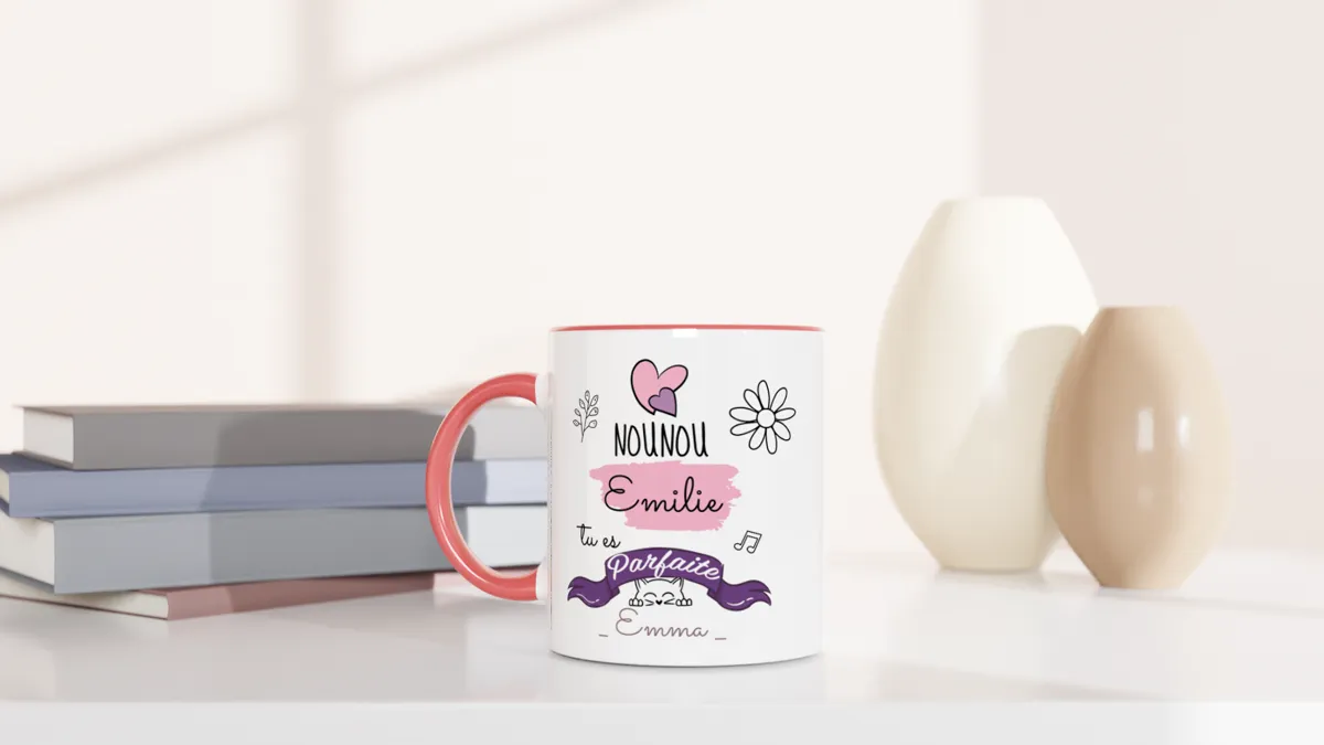 Chiptshirts - Mug Multicolore à Personnaliser, Cadeau Pour Nounou, Nounou Parfaite, Mug Rose et Blanc - CTS21032201