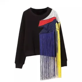 Colorful Patchwork Long Tassel Pullover