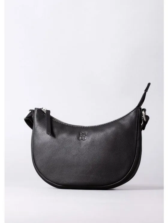 Coniston Crescent Leather Cross Body Bag in Black