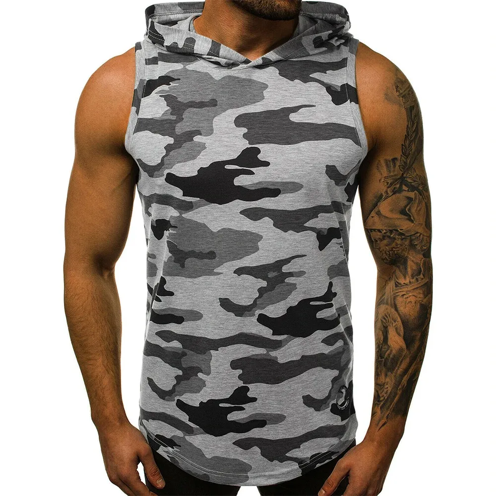 Cool Sleeveless Elastic Tank Top for Men / Sports Slim Hooded Top / Workout Loose Clothing