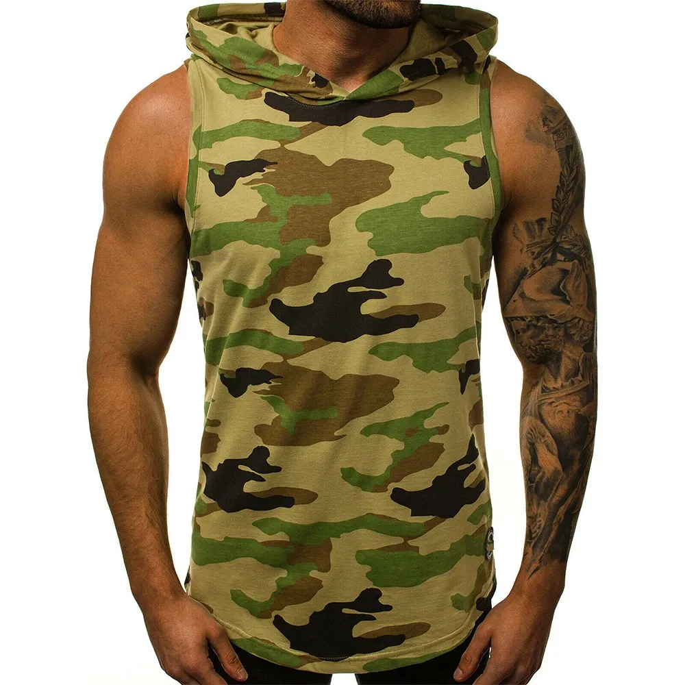 Cool Sleeveless Elastic Tank Top for Men / Sports Slim Hooded Top / Workout Loose Clothing