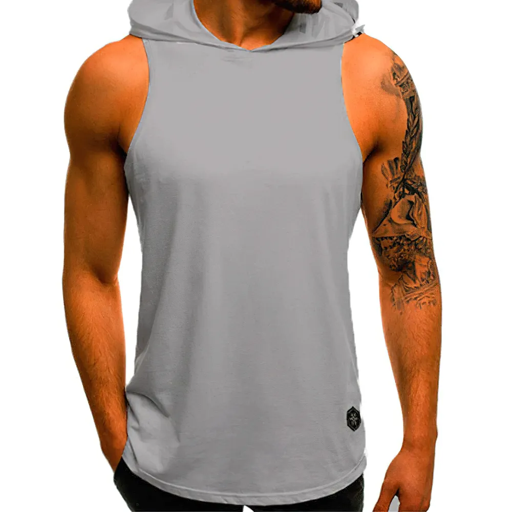 Cool Sleeveless Elastic Tank Top for Men / Sports Slim Hooded Top / Workout Loose Clothing