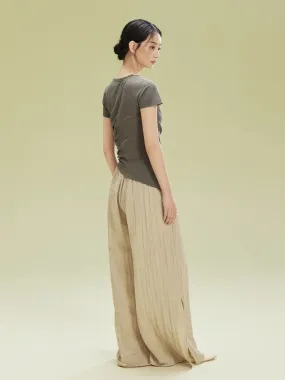 Crumply Wrinkled Casual Loose Relax Wide-Pants