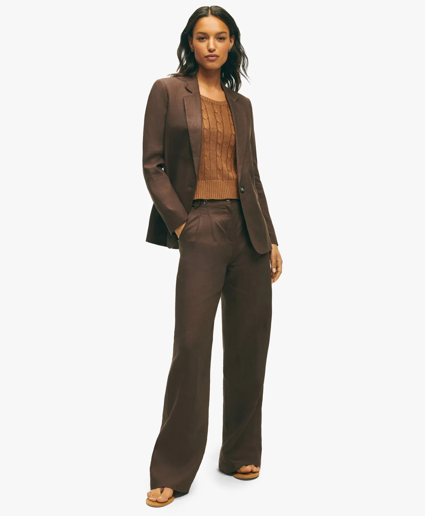 Dark Brown Linen One-Button Jacket in Chocolate Brown for Women | Brooks Brothers® UK