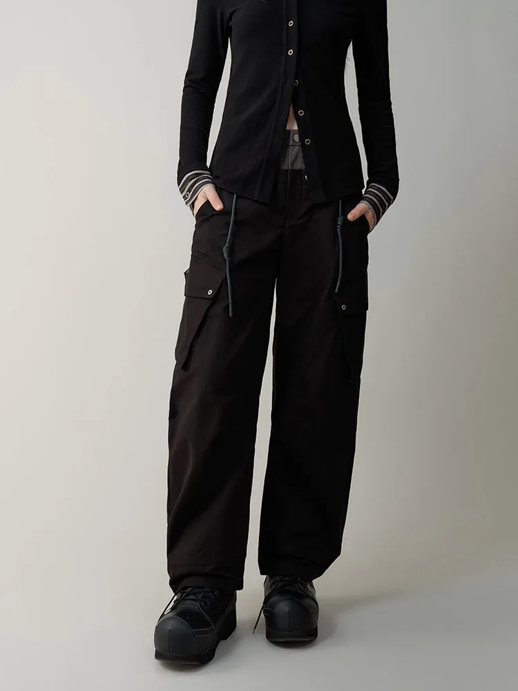 Double Waist Splicing Drawstring Wide Leg Pants