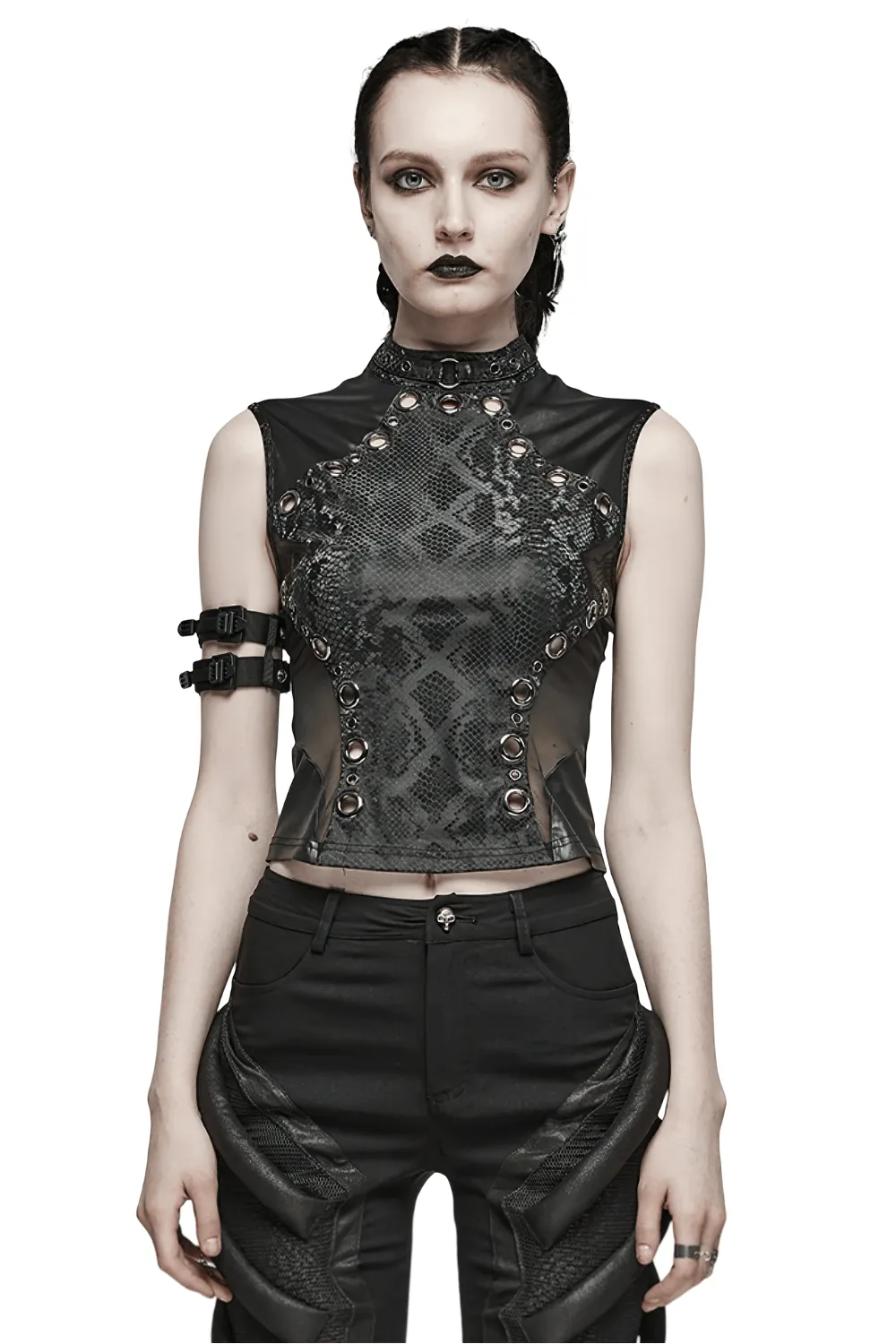 Elegant Punk Black Snake Print Sleeveless Top