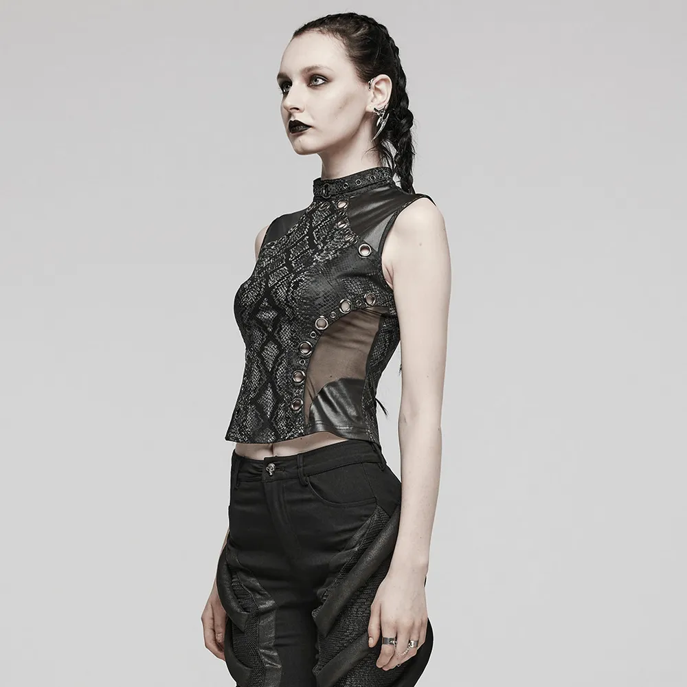 Elegant Punk Black Snake Print Sleeveless Top