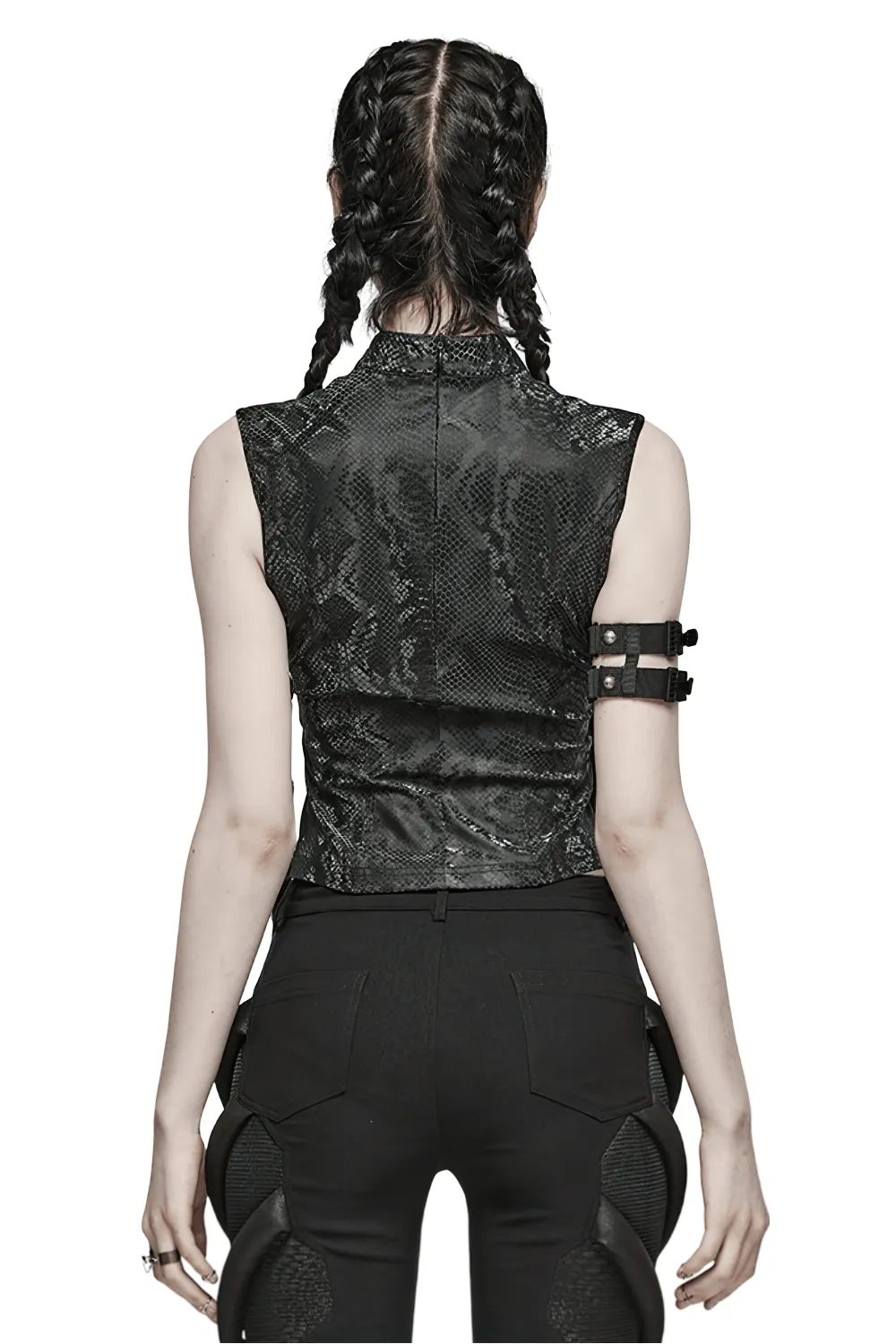 Elegant Punk Black Snake Print Sleeveless Top