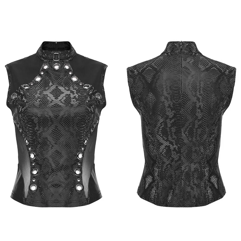 Elegant Punk Black Snake Print Sleeveless Top