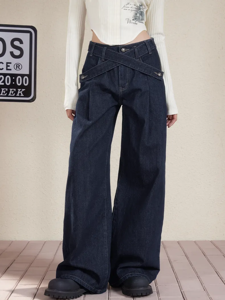 Faded Vintage Straight Loose Denim Wide-Pants