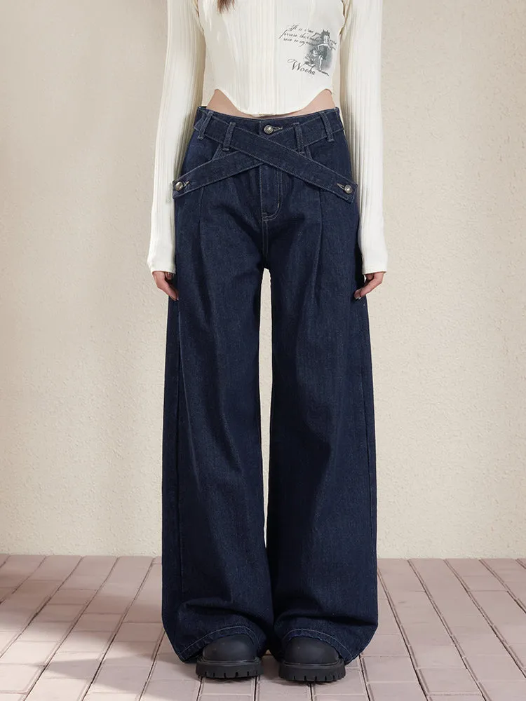 Faded Vintage Straight Loose Denim Wide-Pants