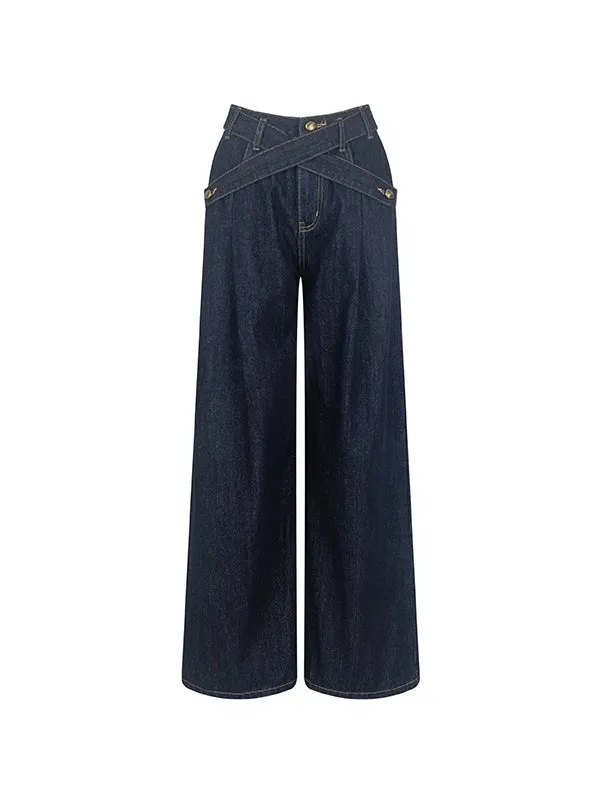 Faded Vintage Straight Loose Denim Wide-Pants