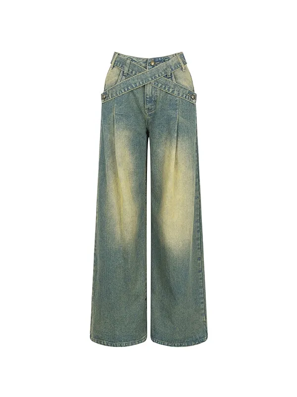 Faded Vintage Straight Loose Denim Wide-Pants