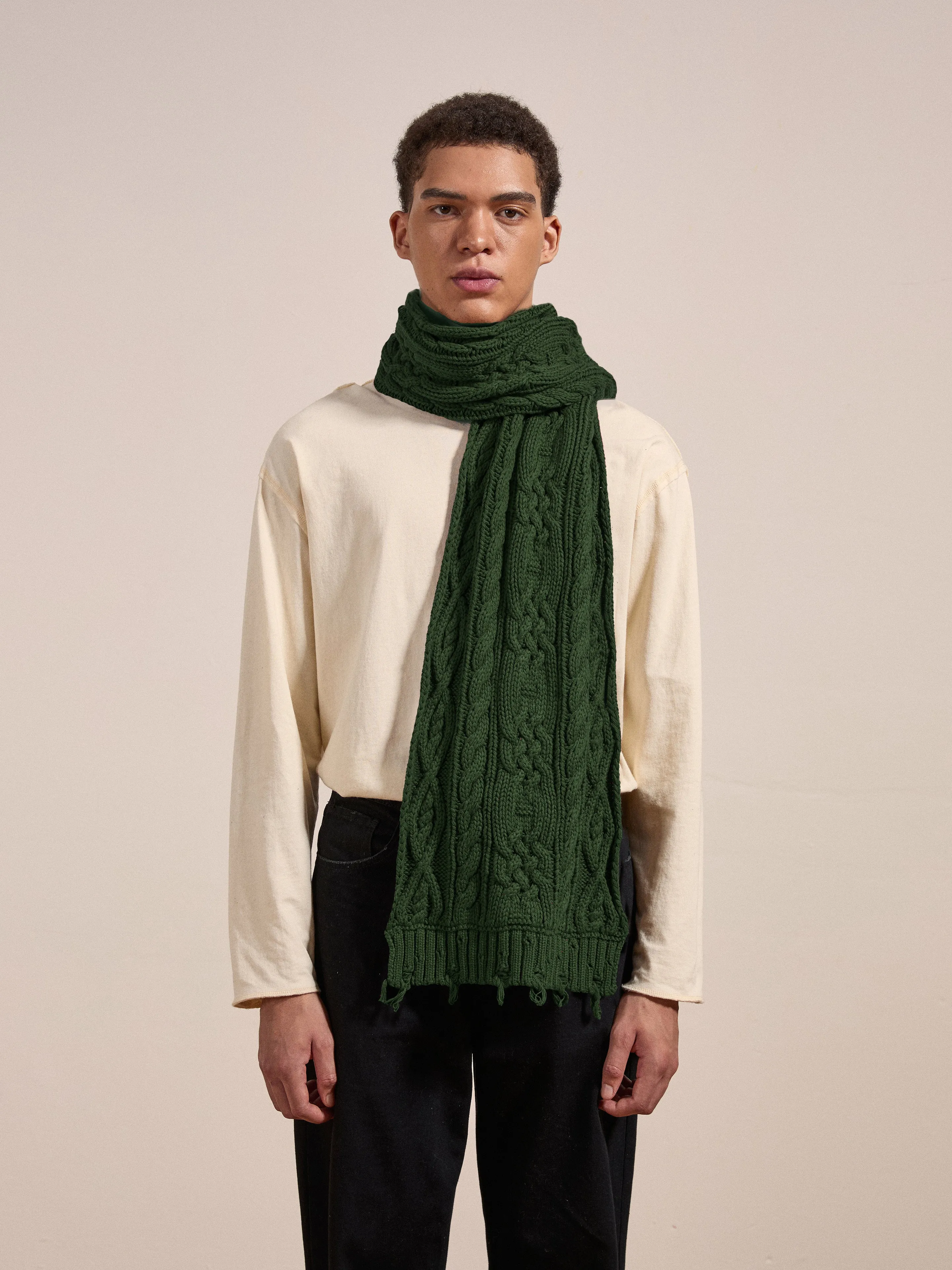 Forest Distressed Cable Knit Scarf