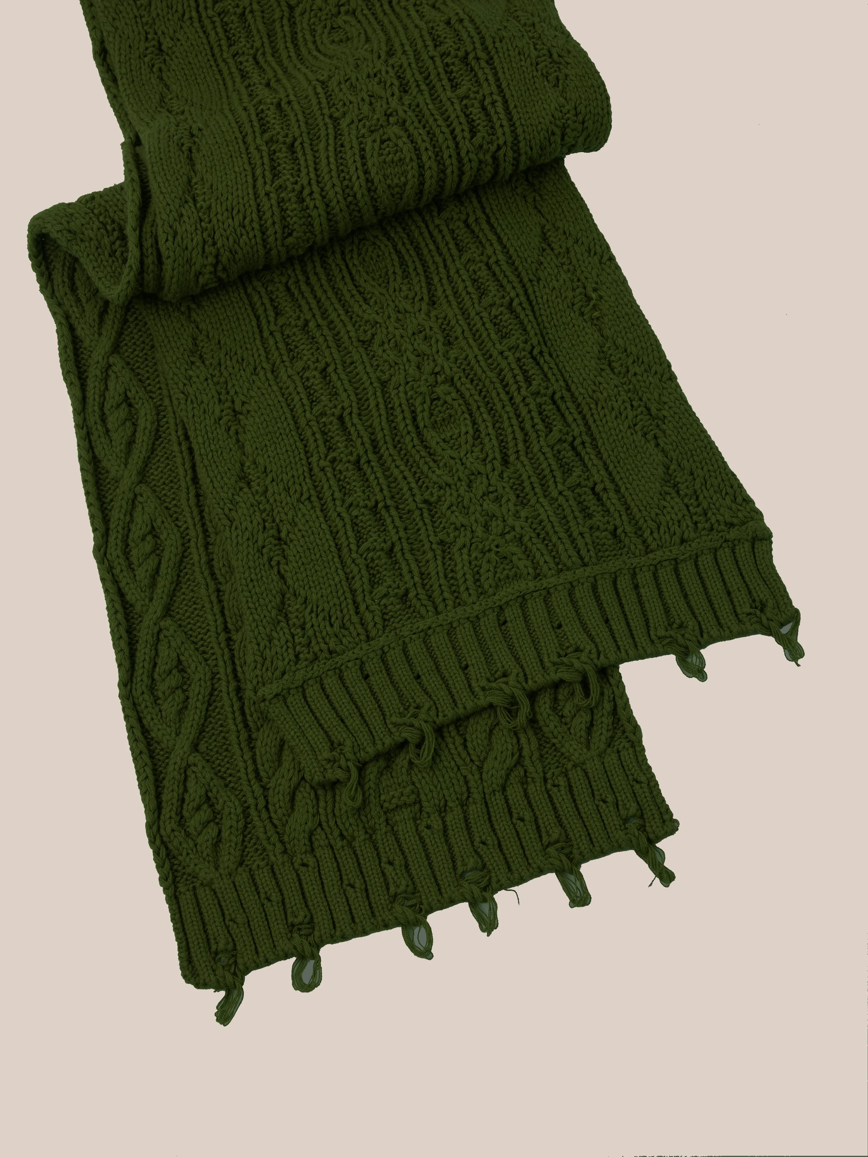 Forest Distressed Cable Knit Scarf