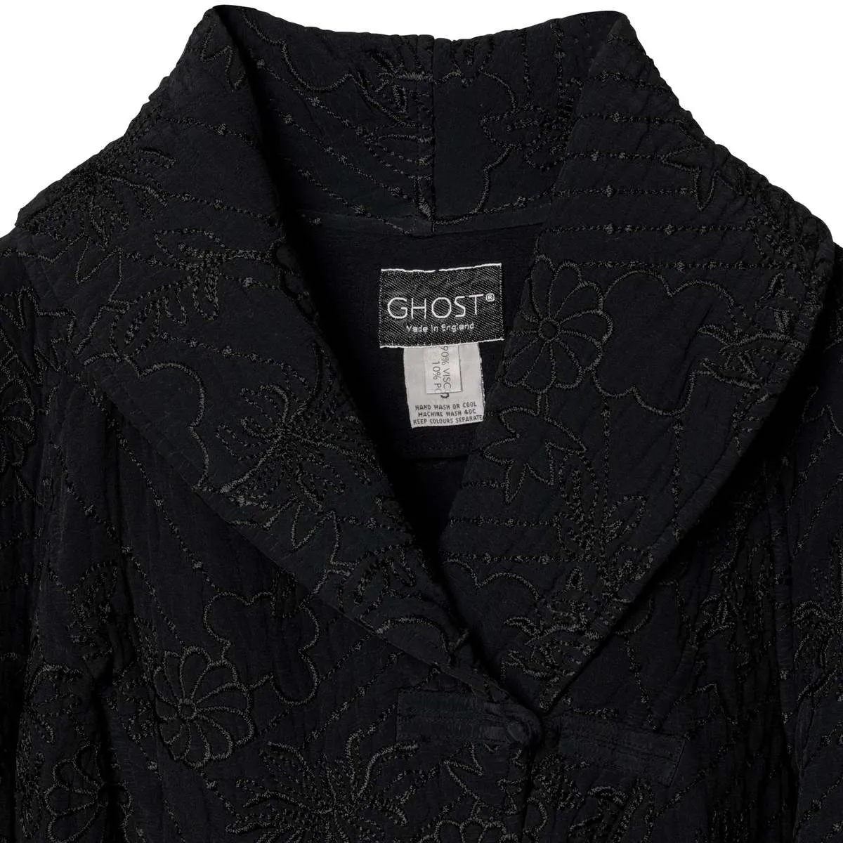 GHOST (United Kingdom) Washed Viscose Rayon Embroidered Monastic Jacket Black : S