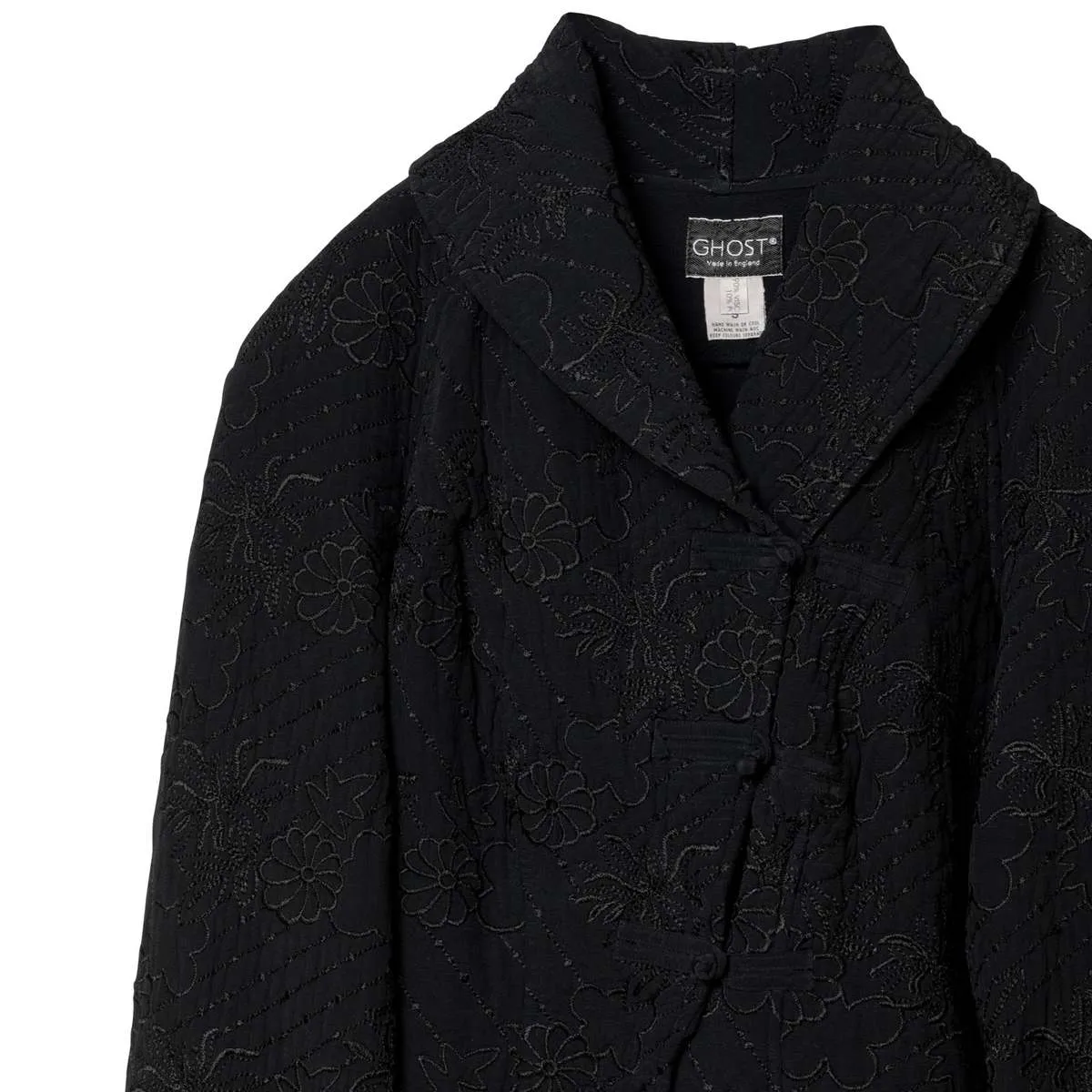 GHOST (United Kingdom) Washed Viscose Rayon Embroidered Monastic Jacket Black : S