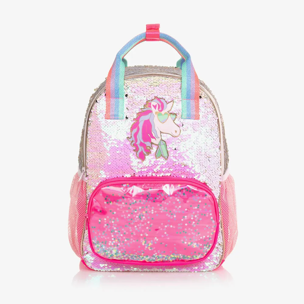 Girls Pink Sequin Unicorn Backpack (34cm)