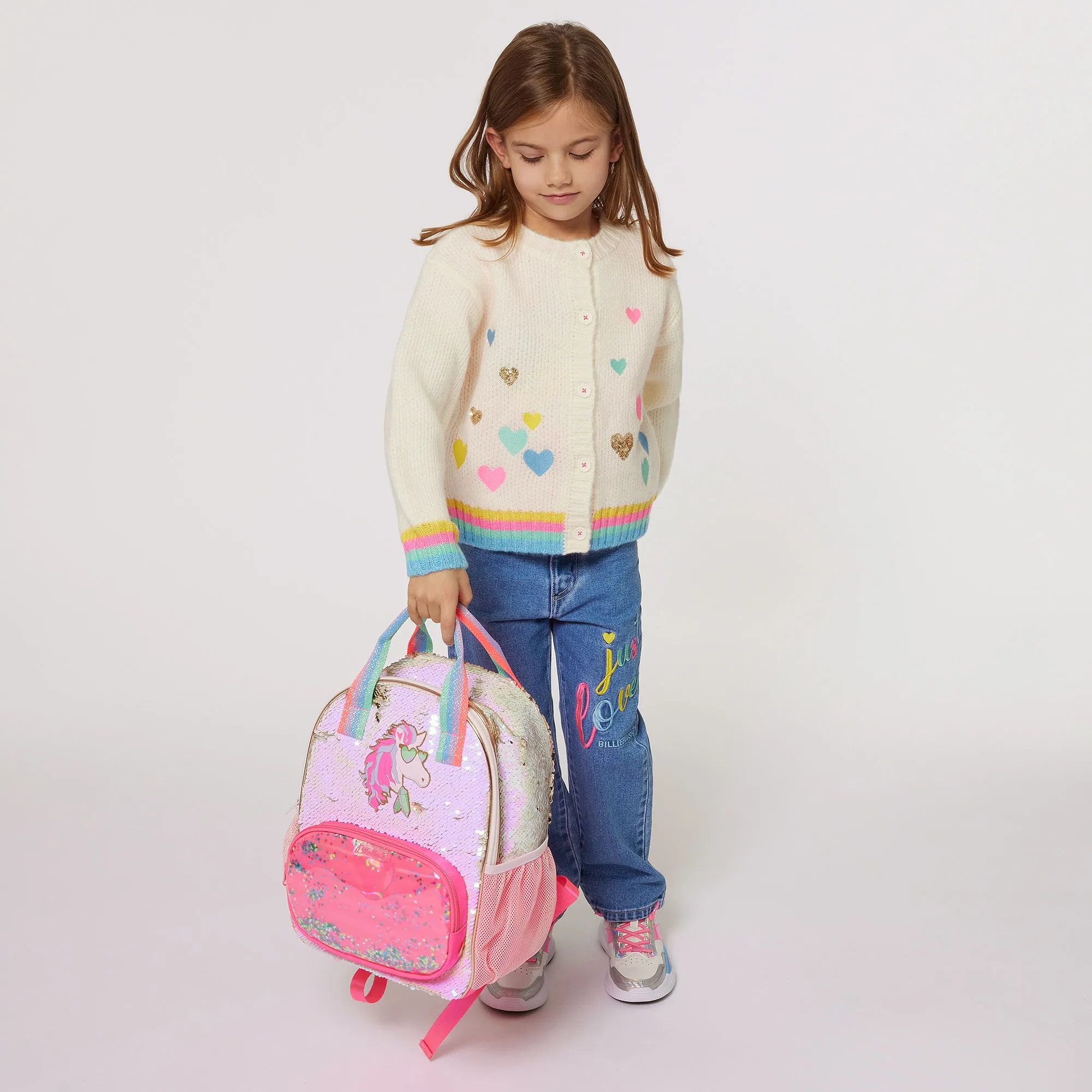 Girls Pink Sequin Unicorn Backpack (34cm)