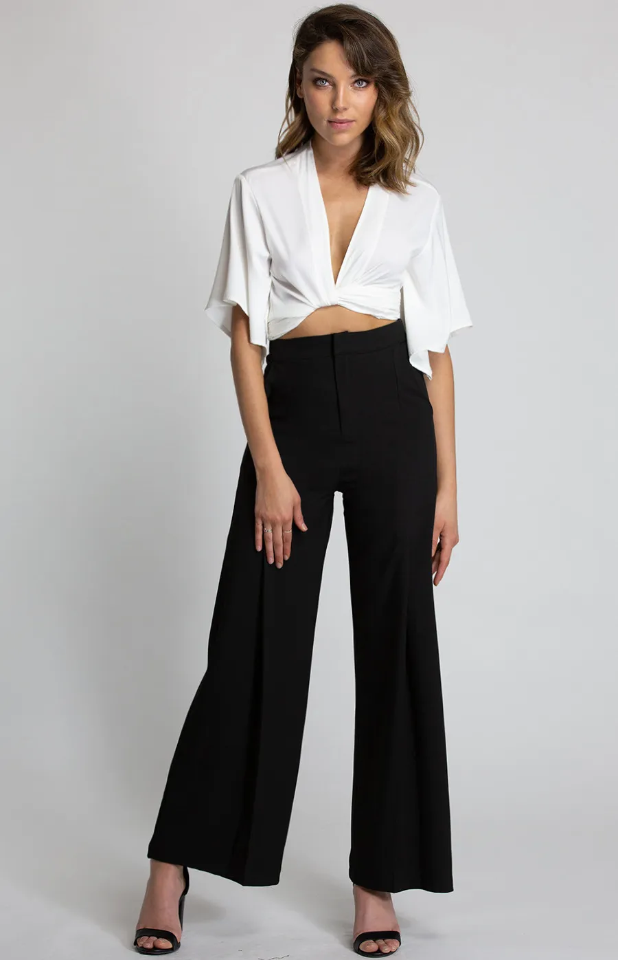 High Waisted Pants with Leg Pleat Detail (APA832B) 