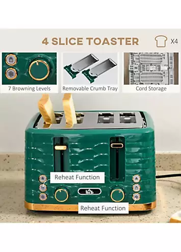 HOMCOM Kettle & 4 Slice Toaster Set - Green | Kaleidoscope