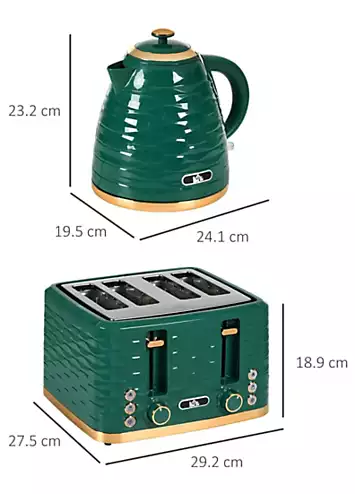 HOMCOM Kettle & 4 Slice Toaster Set - Green | Kaleidoscope