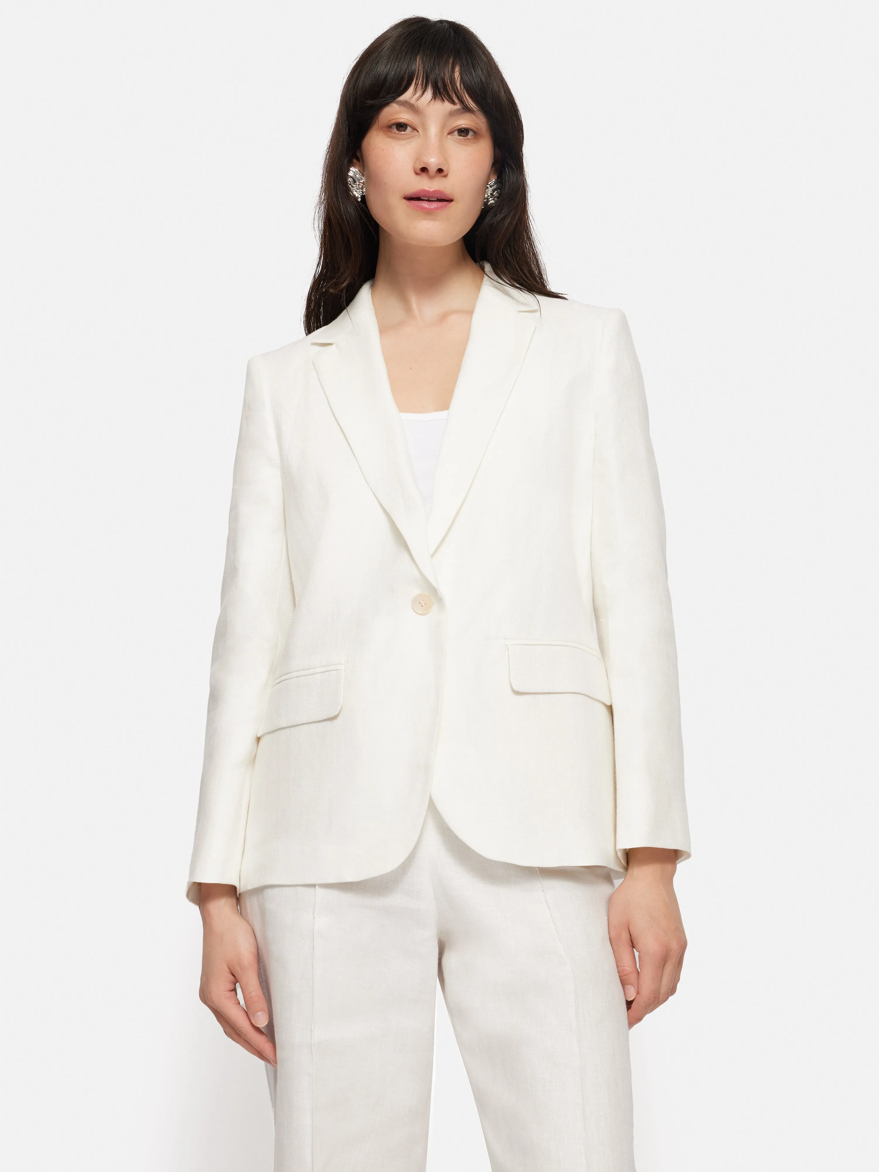 Irish Linen Herringbone Brook Jacket | White