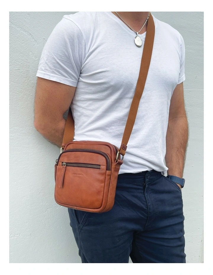 Italian Leather Cross-Body Bag in Cognac